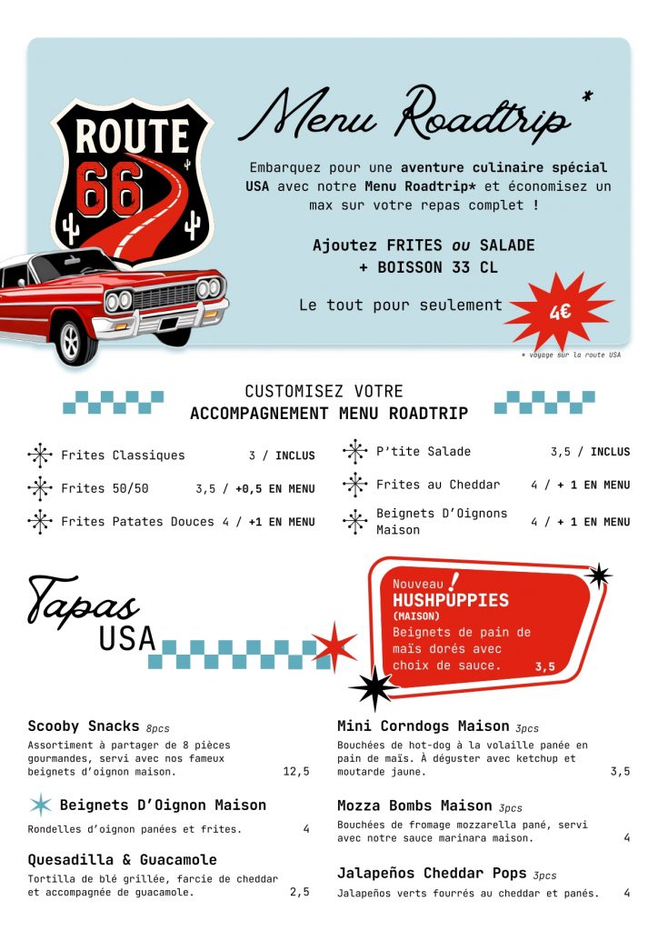La Pause Americain Diner Menu Tapas USA