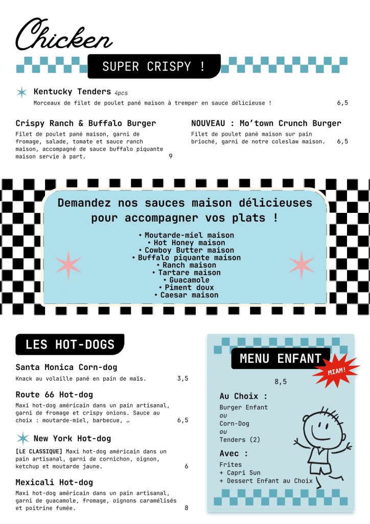Menu Poulet Chicken enfant Hotdogs